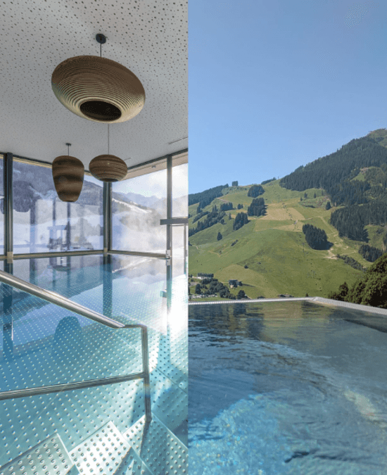 A view from the bathhouse in both summer and winter.