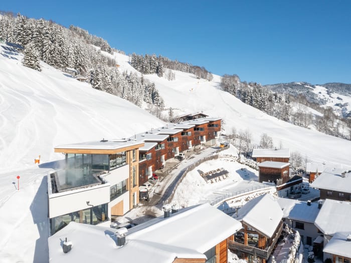 A bird’s-eye view of Bachgut with a stunning view over the winter landscape.