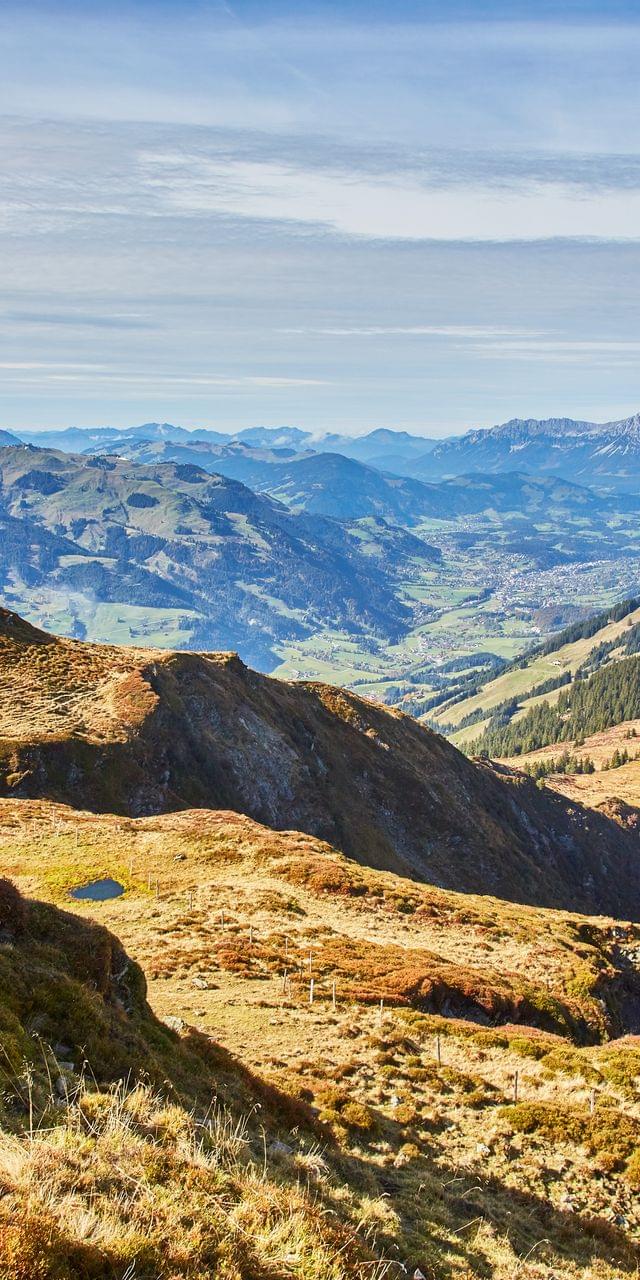 An atmospheric view of the autumn mountain landscape.