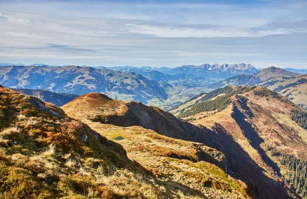 An atmospheric view of the autumn mountain landscape.